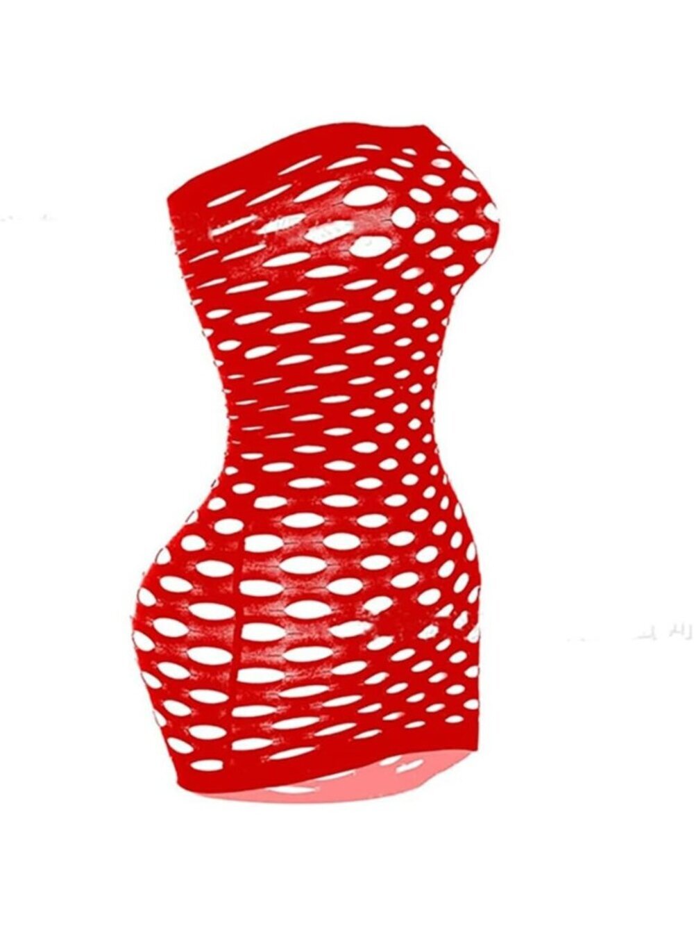 Women Red Sleeveless Pull On Mesh Lingerie Chemise Nightwear Fishnet Body Suit